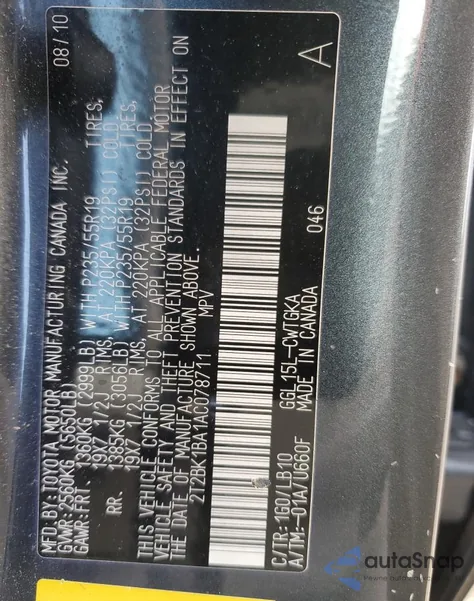 2010 Lexus Rx 350 z USA, uszkodzony, nr VIN 2T2BK1BA1AC078711